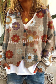 Knitted Long Sleeved Cardigan with Fun Printed Buttons