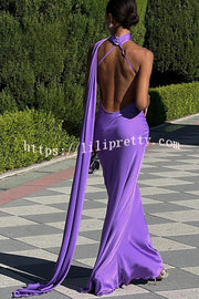 Crush on You Satin One Shoulder Backless Cape Maxi Dress