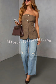 Workplace Vitality Houndstooth Off Shoulder Button Vest Top