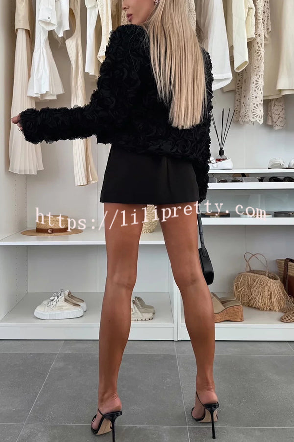 Fashionable Three-dimensional Flower Casual Long-sleeved Cropped Jacket