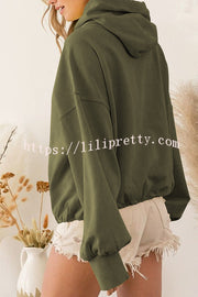 Lilipretty Front Pocket Zip Drawstring Long Sleeve Hoodie