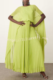 Spring Whispers Chiffon Pleated Wide Sleeve Volume Maxi Dress
