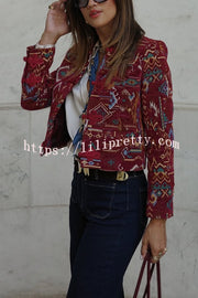 Vintage Bohemian Printed Chinese Style Buttons Long Sleeve Crop Jacket
