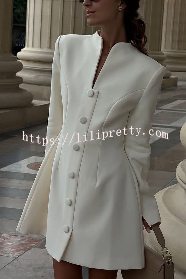 Solid Color Long-sleeved Slim-fit Button-down Casual Mini Dress