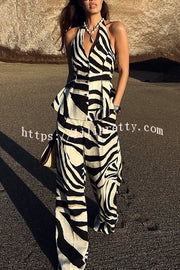 Zebra Print Casual Pocket Wide-leg Pants