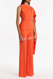 Perfect Balance Asymmetric Draped Cape Top and High Waist Flared Pants Set
