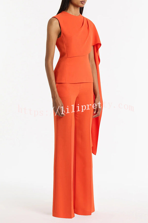 Perfect Balance Asymmetric Draped Cape Top and High Waist Flared Pants Set
