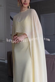 Moonlit Muse Sheer Chiffon High Low Cape Slip Maxi Dress