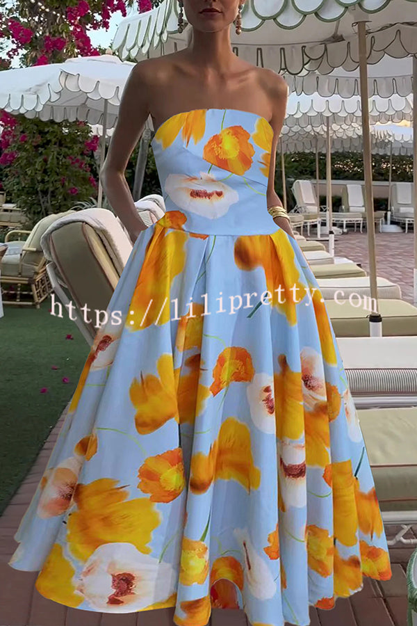 Floral Print Off Shoulder Backless Elegant Midi Dress