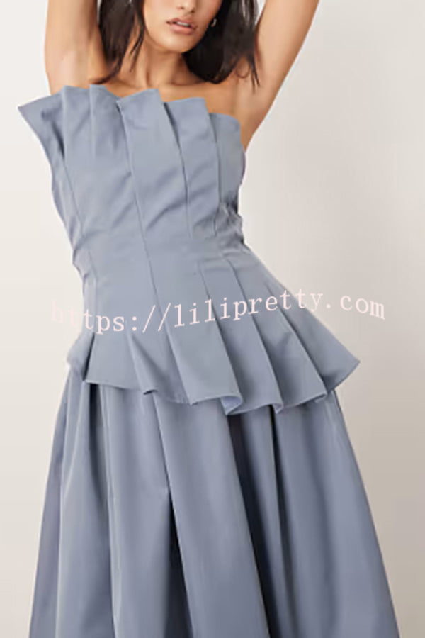 Fashionable Chic Off Shoulder Structured Pleat Corset A-line Midi Dress