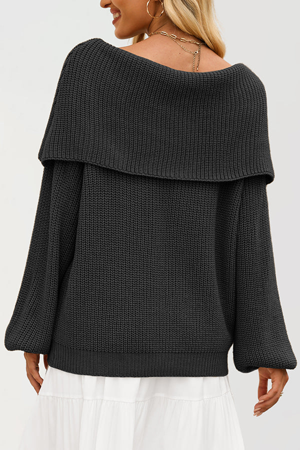 Solid Color Loose Off-shoulder Long-sleeved Casual Knit Sweater