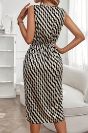 Unique Print Draped Front Neck Asymmetric Hem Mini Dress