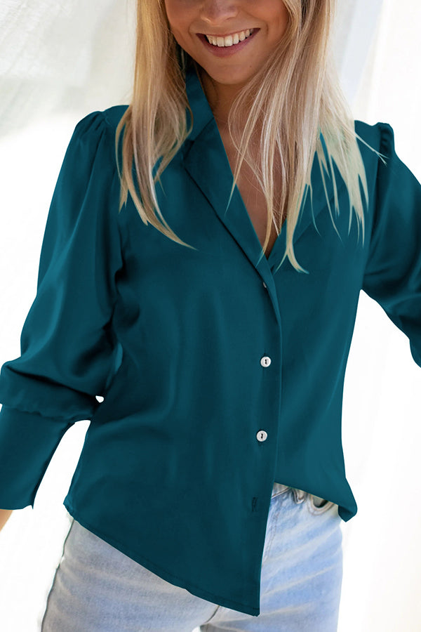 Lilipretty Sophistication Satin Long Sleeve Button Up Blouse