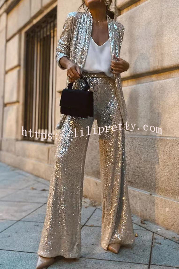 Lilipretty Special Treat Sequin High Rise Wide Leg Party Pants