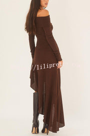 Temperament Off Shoulder Long Sleeve Irregular Hem Stretch Maxi Dress