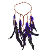 Bohemian Handwoven Rope Wood Bead Feather Headband