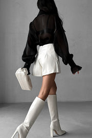 Fashion Lapel Long Sleeve Ruffled See-through Casual Shirt