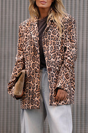 Catwalk Leopard Single Button Long Sleeve Pocketed Lapel Boyfriend Blazer