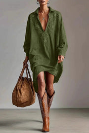 Fashionable Embroidered Loose Suede Long-sleeved Casual Mini Dress