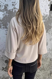 Solid Color Casual Round Neck Button Loose Top
