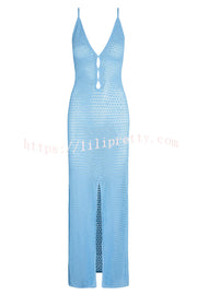 Sun Kissed Knit Cutout Backless Tie-up Slit Vacation Maxi Dress