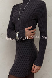 Solid Color Long-sleeved Slim-fit Elegant Knitted Mini Dress