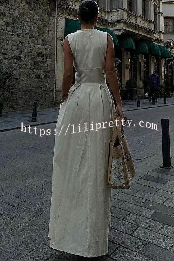 Stylish Sleeveless Zippered V-neck Slim Fit Maxi Dress