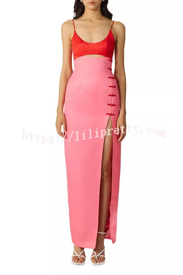 Fabulous Style Colorblock Cut-Out Knotted Accents Slit Maxi Dress