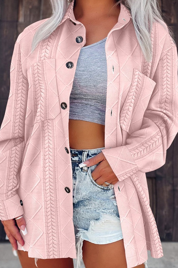 Solid Color Lapel Button Pocket Loose Coat