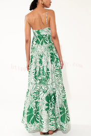 Botanical Floral Print Sexy Sling Backless Maxi Dress