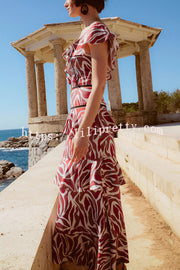 Unique Print Square Neck Ruffle Holiday Maxi Dress