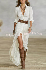 Fashion Lapel Single-breasted Waist Shirt-style Maxi Dress