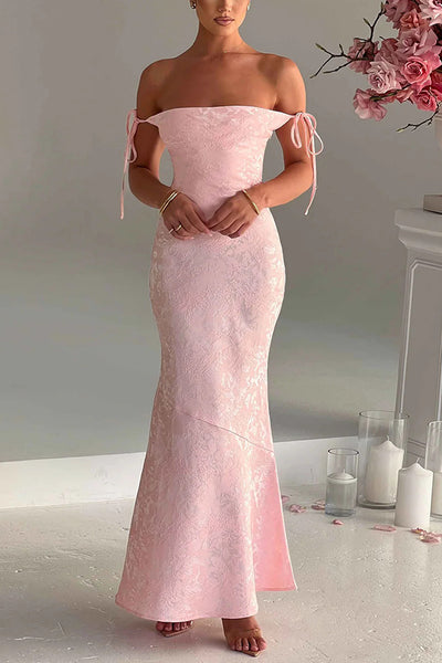 Jacquard Fabric Elegant Suspender Tie Slim Fishtail Maxi Dress