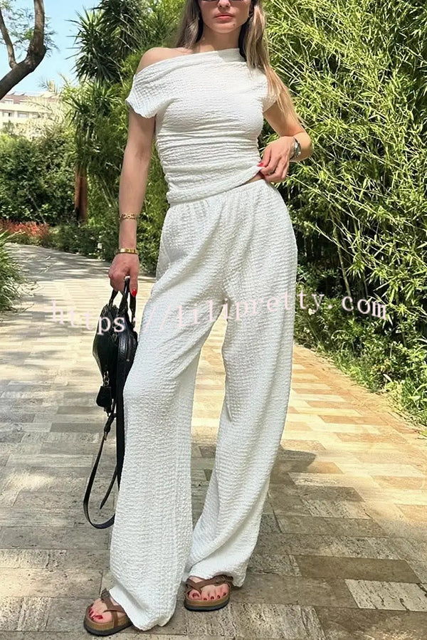 Solid Color Sleeveless Slim Fit Top and Elastic Waisted Loose Pants Set