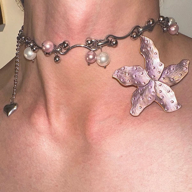 Elegant Flower Pink and Purple Pearl Necklace