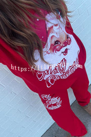 Christmas Santa Print Loose Round Neck Sweatshirt and Elastic Waist Casual Pants Set