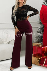 Joelie High Rise Elastic Waistband Side Lace Patchwork Flare Pants