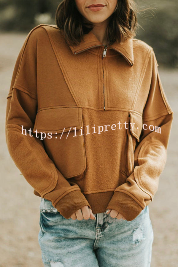 Pocket Zip Pullover Long Sleeve Sweatshirt
