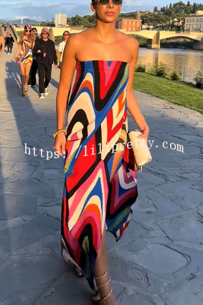 Kennedy Unique Print Off Shoulder Side Slit H-line Maxi Dress