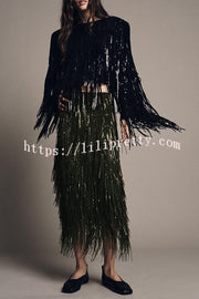 Party Crasher Layered Sequined Tassels Long Sleeve Loose Jacket
