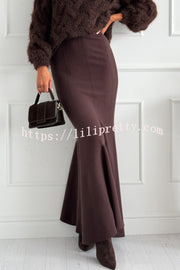 Caitlin Knit Stretch Fabric High Waist Fishtail Casual Maxi Skirt