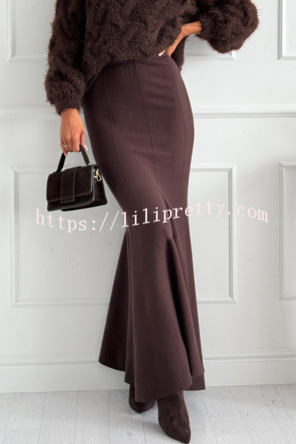 Caitlin Knit Stretch Fabric High Waist Fishtail Casual Maxi Skirt