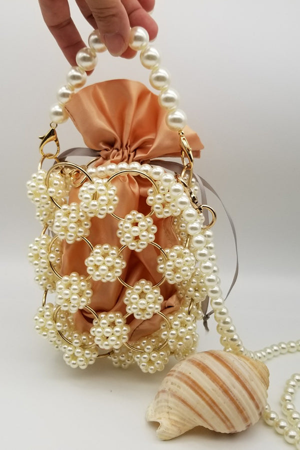 Metal Craft Hand-woven Hollow Pearl Bucket Bag
