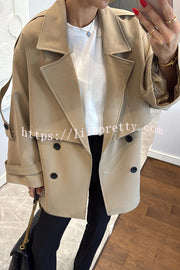 Modern Urban Dropped Shoulder Strap Button Detail Belted Lapel Loose Trench Coat