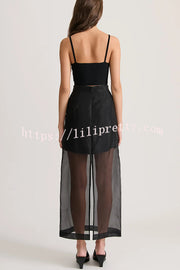 Embraces Modern Sheer Organza Pocket Oversized Tank and High Rise Slit Midi Skirt Set