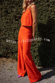 Modern and Elegant Solid Crop Tank and High Rise Flare Loose Pants Set