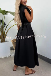 Athleisure Zipper Pocket Sleeveless Jacket and Belted Cargo Midi Skirt Set