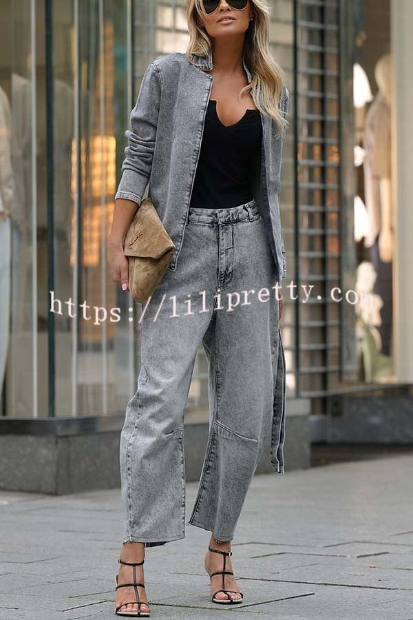 Casual Meetup Washed Denim Mid Rise Pocketed Barrel Jeans