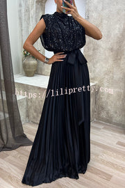 Lilipretty See You At The Party Sequin Patchwork Belt Pleated Maxi Dress