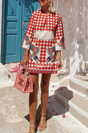 Unique Print V-Neck Loose Holiday Mini Dress